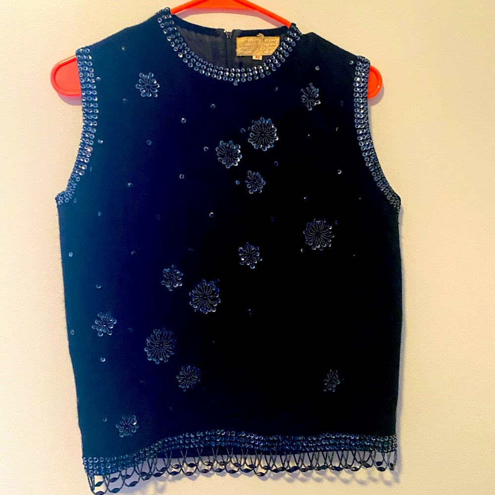 Small Vintage Christmas sweater Vest with Sequins, contour, vintage & hand made